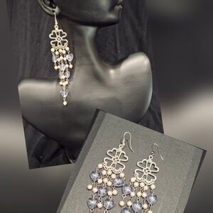 Elegant Silver & Purple Chandelier Earrings